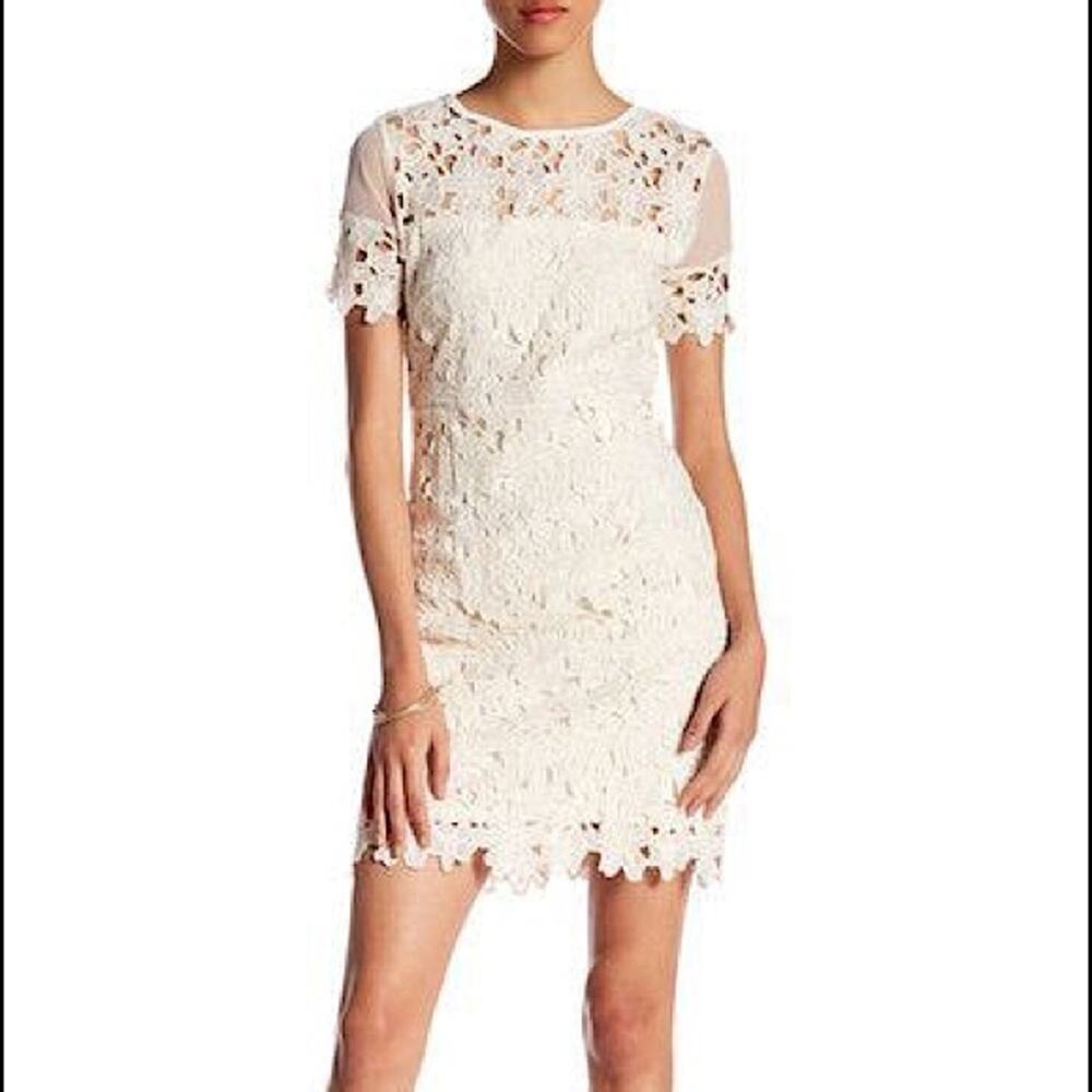 ROMEO + JULIET Women Floral Crochet Cut Out Lace Sheath Column Dress Cream Small